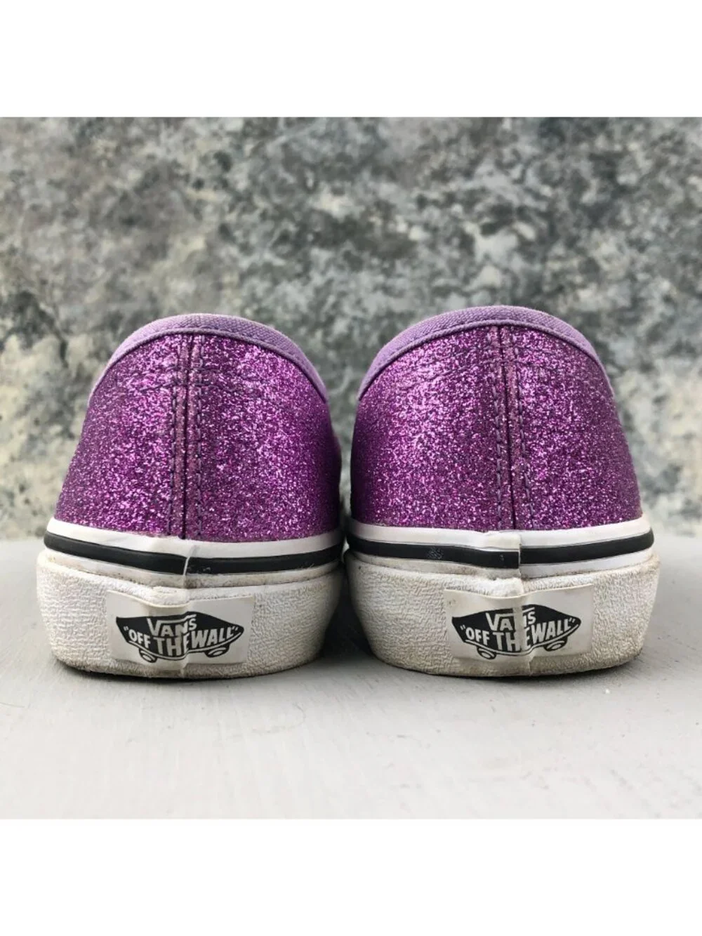 Vans Kids Size 3 Purple Glitter Closed Toe Lace-Up Skate Shoes Casual Sneakers